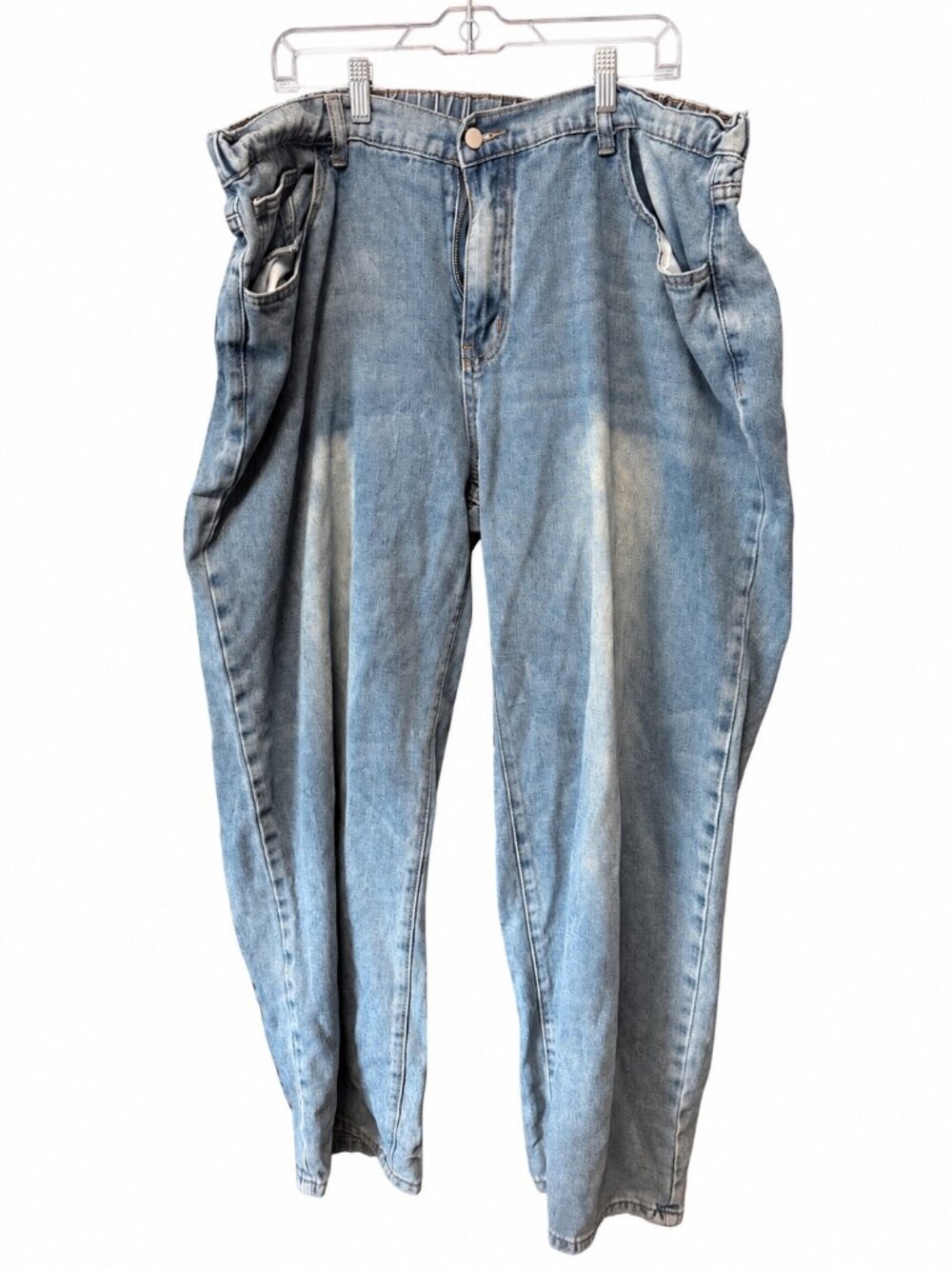 SHEIN Curve 4XL Light Wash Wide Leg Jeans Elastic Back Plus Size Baggy Denim